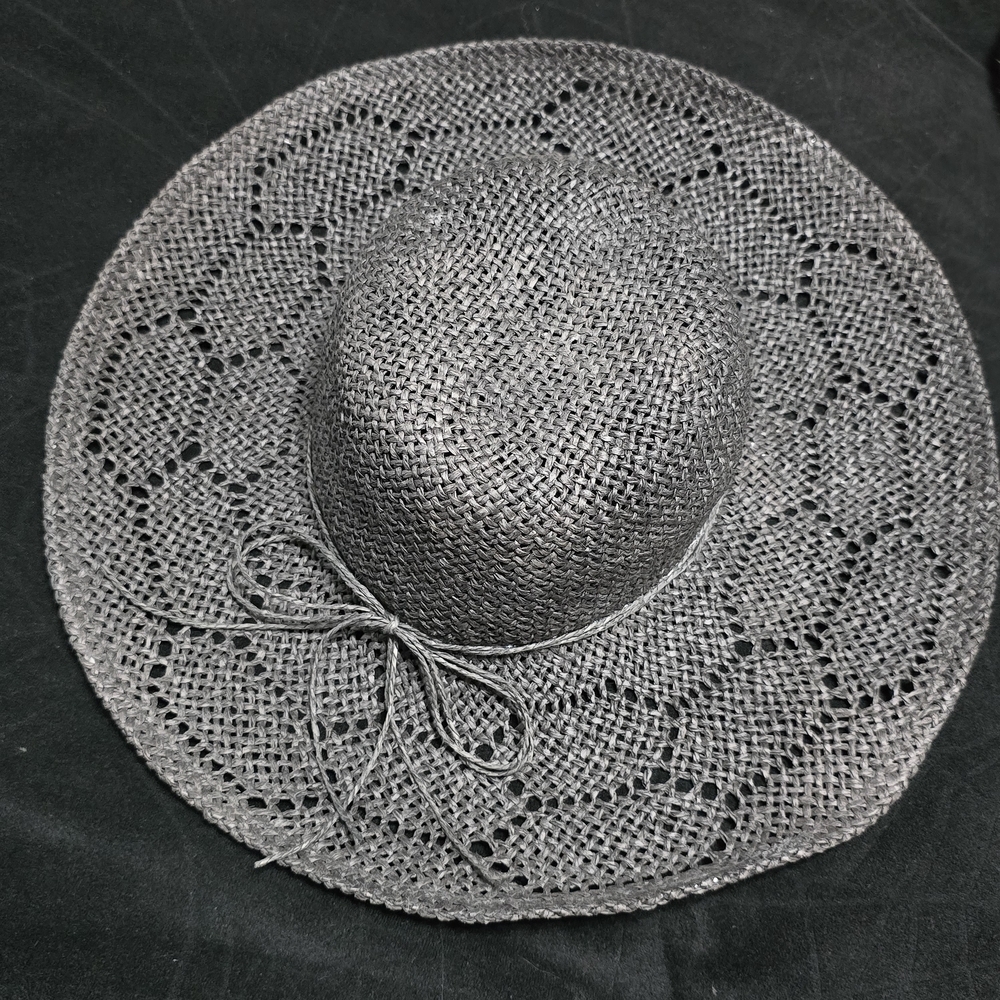 Chic Charcoal Woven Hat with Bow